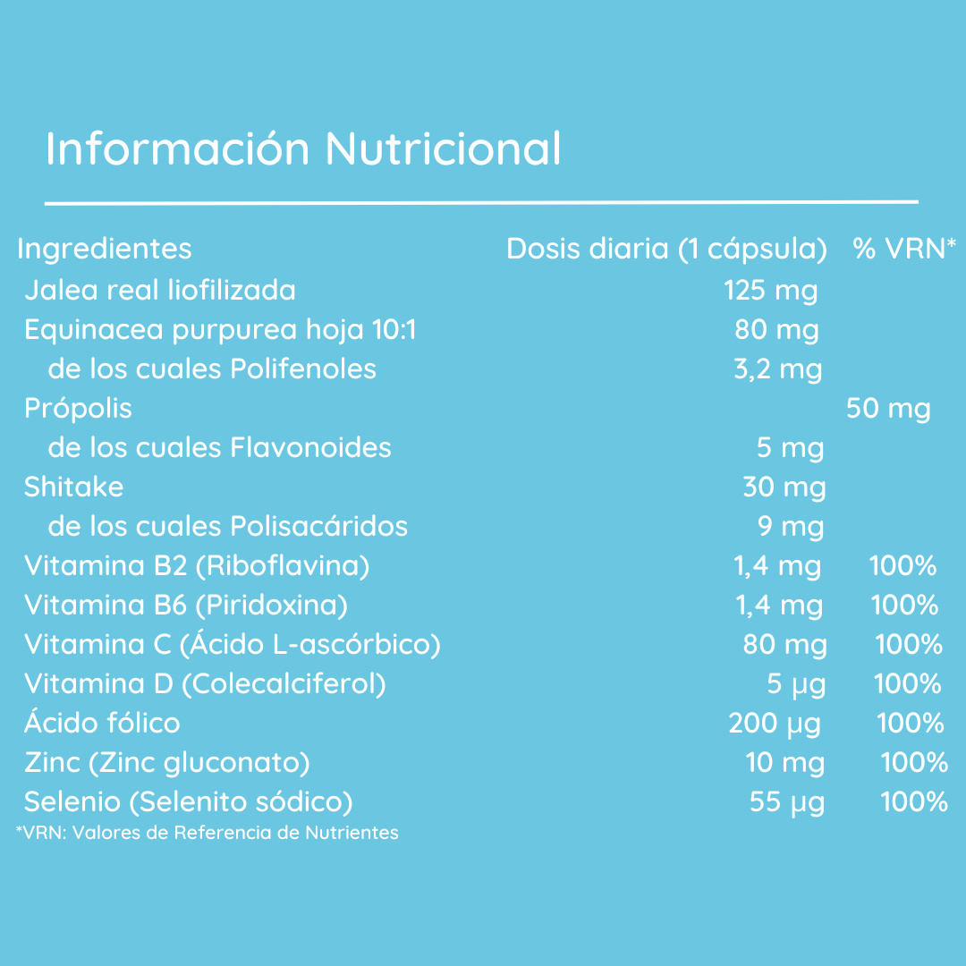 Composicion nutricional Inmunoup defensas avanceutics capsulas para aumentar las defensas del sistema inmune o sistema inmunitario con jalea real propolis o propoleo extractos naturales de equinacea y shiitake fuente de vitaminas b2 riboflavina b6 piridoxina c y d y acido folico y minerales zinc selenio nutricosmetica natural y holistica capsulas vegetales y veganos